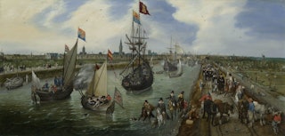 Een groot gezelschap bij het oude kanaal naar Middelburg.