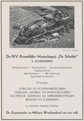 Advertentie met luchtfoto van de scheepswerf in Vlissingen.