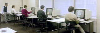 computerlokaal in de jaren zeventig/tachtig.