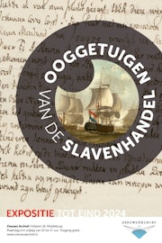 Een schip met gebolde zeilen en Nederlandse vlag en een fragment van een 18e-eeuws handschrift.