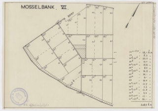 kaart waarop de percelen van boerderij Mosselbank ingetekend zijn.