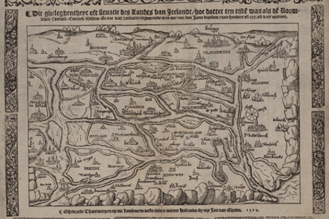 Kaart van Zeeland circa 1230 volgens Dye cronijcke van Zeelandt door Jan Reygersberch. Zeeuws Archief, Zeeuws Genootschap, Zelandia Illustrata, deel 1, nr 985.